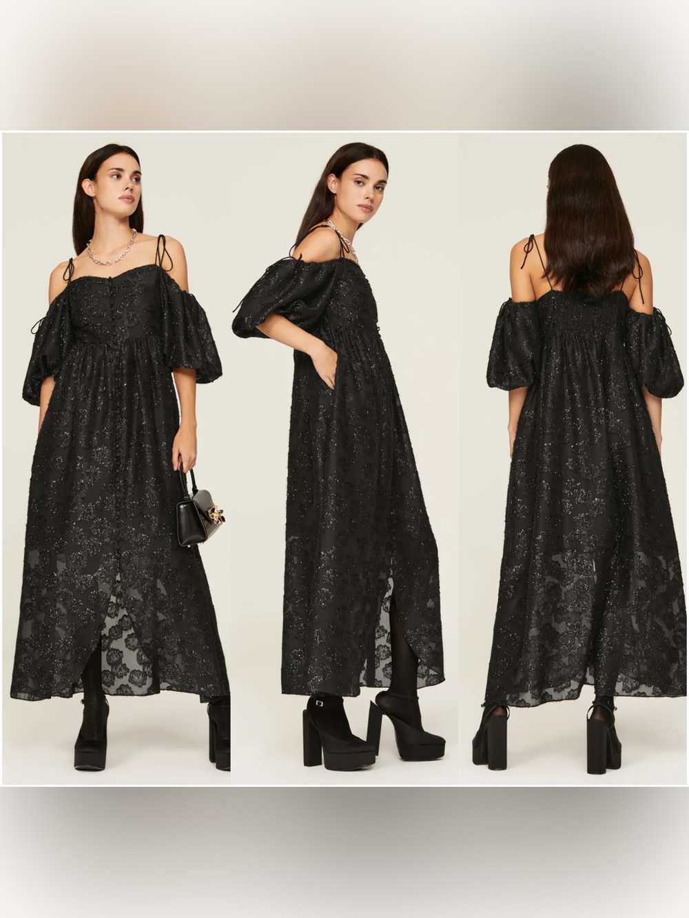 Hoffman Copenhagen Black Off-Shoulder Puff Sleeve Maxi Dress